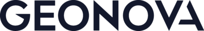 Geonova-logo: tummansininen, tyylitelty teksti "GEONOVA"